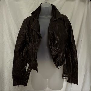 🏍️ Vintage Wet Seal Brown Tobacco Leather Pleather Double Breasted Moto Jacket
